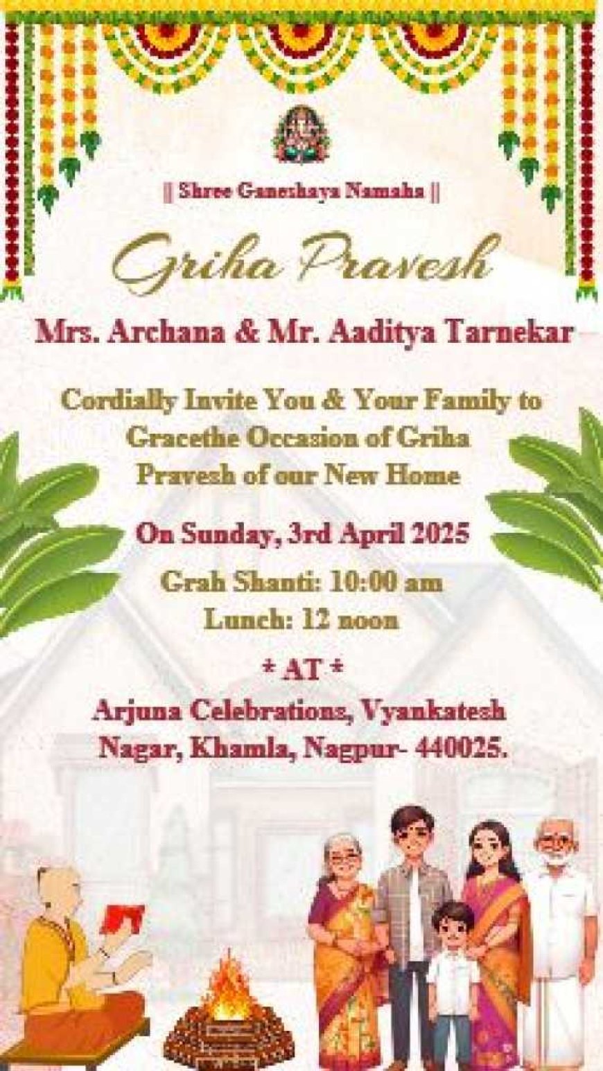 Elegant Griha Pravesh Invitation Card in English